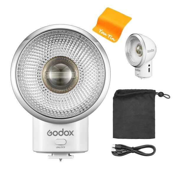 GODOX LUX Elfレトロカメラフラッシュ、リフレクター内蔵 リチウム電池内蔵 充電式Type-C 色温度調整：6000K±200K 5段階出力調整可能（1