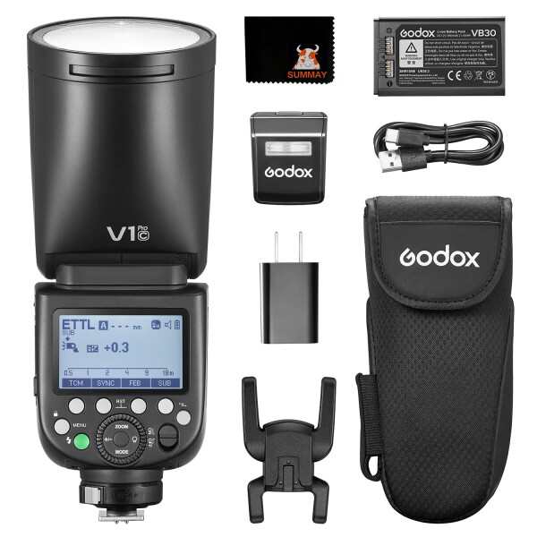 Godox V1 V1Pro C キヤノンカメラ用丸型ヘッドフラッシュキット TTLスピードライト、2.4Gワイヤレス、HSS 1/8000s、キヤノンEOSカメラ用