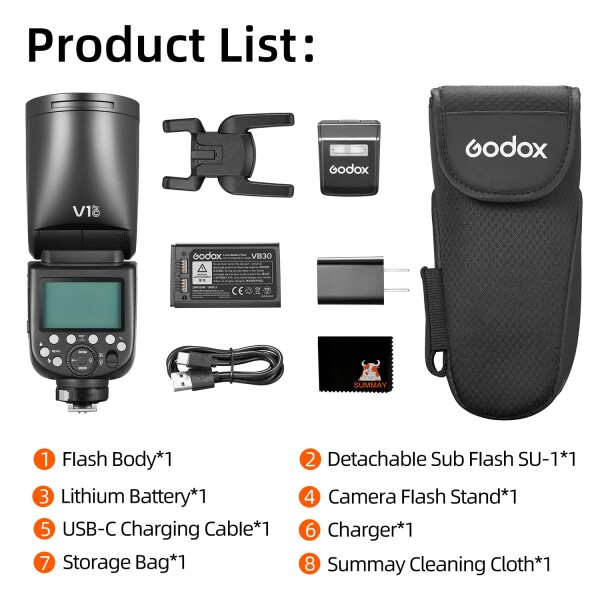 Godox V1 V1Pro C キヤノンカメラ用丸型ヘッドフラッシュキット TTLスピードライト、2.4Gワイヤレス、HSS 1/8000s、キヤノンEOSカメラ用取り外し可能サブフラッシュSU-1_6