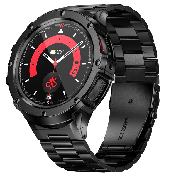 (MioHHR) 金属ケース バンド互換性三星 Galxy Watch 5 Pro バンド 45 mm、ステンレス鋼プロテクター カバー ストラップ男性用（ブラック）