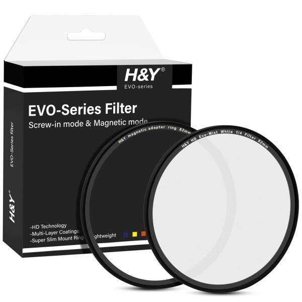 H&Y ソフトフィルター 82mm EVO ホワイトプロミスト 1/4 フィルターキット マグネット式 ねじ込み式両対応 薄枠 帯電防止 防汚 撥水 防傷 EW4-82