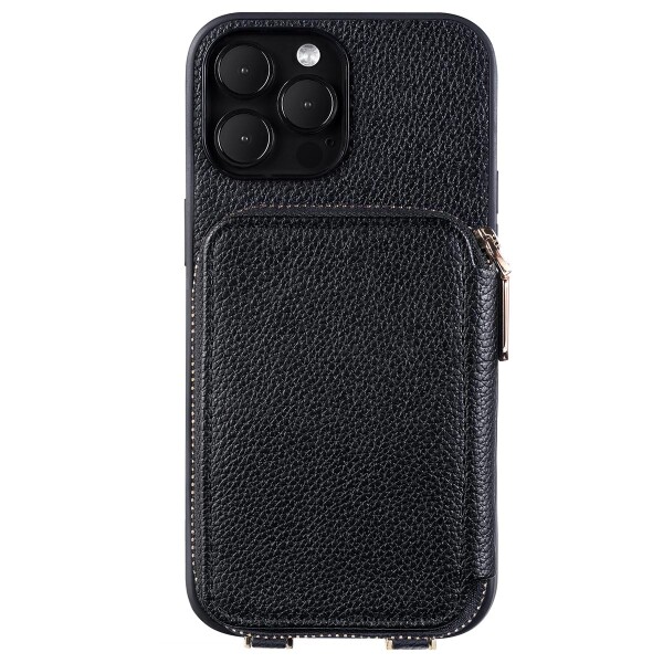 FERRAVUTTI iPhone 13 Pro Max 対応ケース ショルダー タイプ 肩掛け 斜めかけ 背面財布型ケース 上質PUレザー 耐衝撃 保護 盗難防止 カード入れ付き 腕ストラップ付き 多機能スマホケース(ブラ