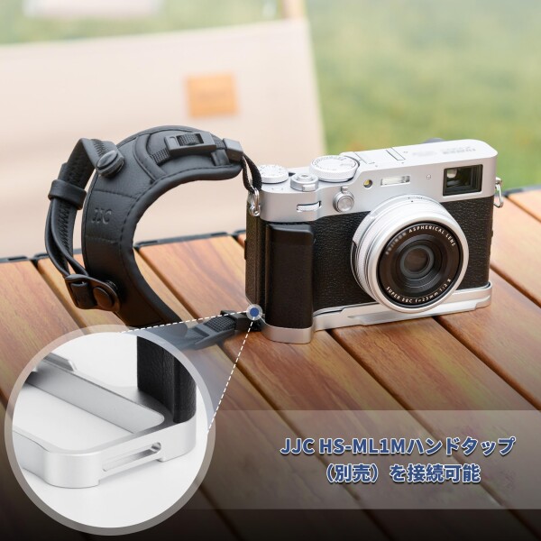 JJC 金属 L型ハンドグリップ 富士フイルム Fujifilm Fuji X100VI カメラ適用 電池交換が便利 底の1/4"-20のネジ & アルカタイプ スピーカーホール付き シルバー_6