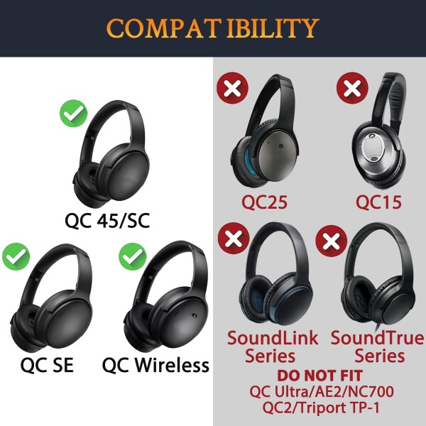 SOULWIT イヤーパッド + ヘッドバンド + イヤーパッドカバー for Bose QuietComfort 45 (QC45)/QuietComfort SE (QC SE)/New Quiet Comfort 用 ヘッドセット 交換 キット ヘッドホン 替え パッド 劣化防止 クッショ_1