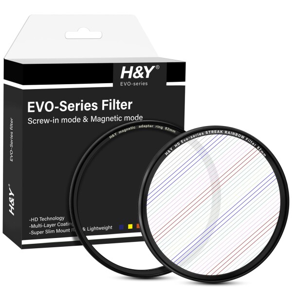 H&amp;Y ストリークフィルター 82mm EVO ストリークレインボー フィルターキット マグネット式 ねじ込み式両対応 ライン状フレア効果 薄枠 帯電防止 防汚 撥水 防傷 ESR82