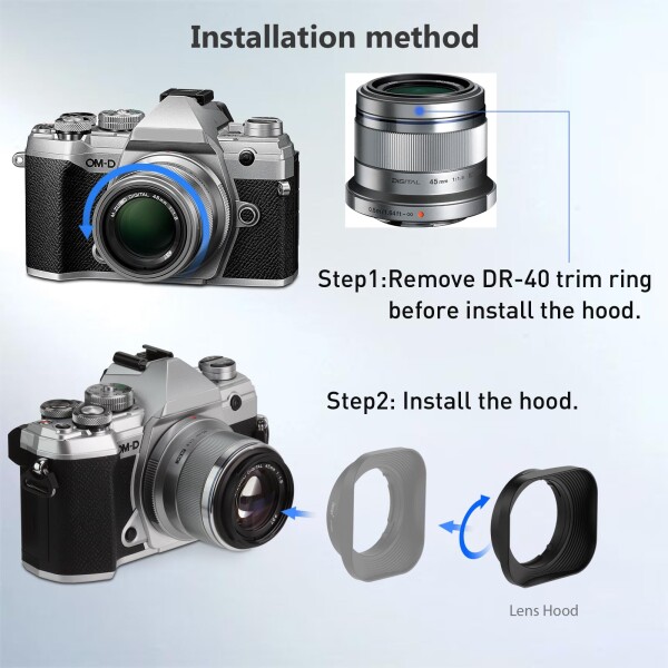 Haoge LH-OM45 メタルスクエアレンズフード Olympus M.ZUIKO DIGITAL