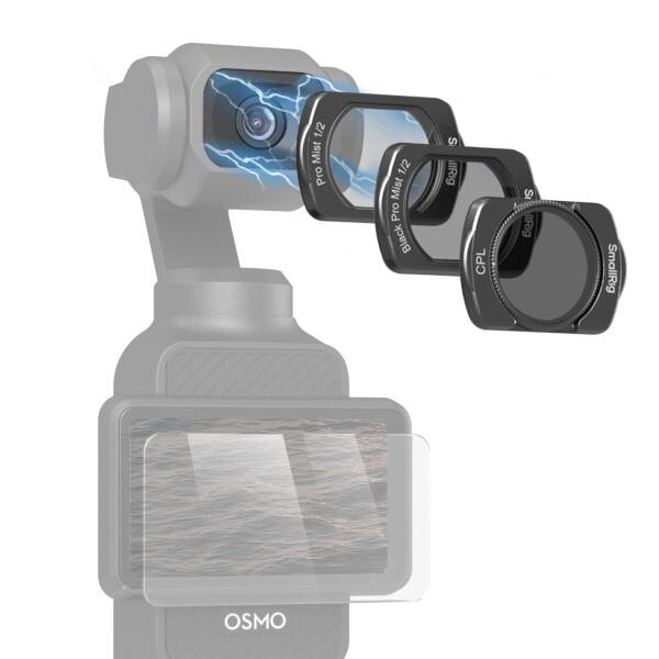 SmallRig 磁気フィルターセット DJI Osmo Pocket 4 / 3用 ブラックディフュージョン、ホワイトディフュージョン、CPLマルチコーティングフィルター、スクリーンプロテクター 4775