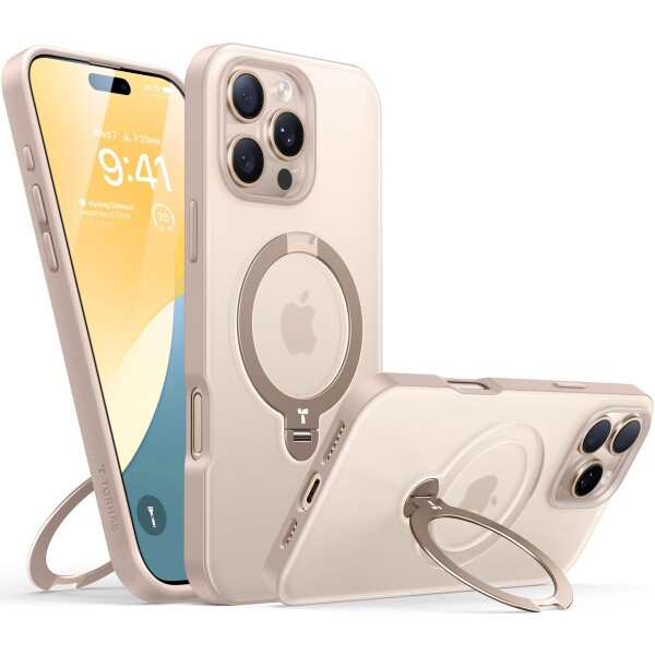 TORRAS iPhone 16 Pro 用 ケース ゼンマイ式スタンド縦横両対応 リング マグネット搭載 MagSafe対応 ワイヤレス充電対応 米軍MIL規格耐衝撃 指紋防止 黄変防止 マグセーフ対応 6.3インチ いphone16prの通販はスマホケース