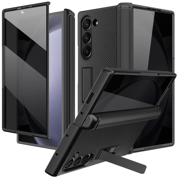 NINKI適応Galaxy Z Fold 6 ケース (SC-55E / SCG28) キックスタンド付き 折り畳み式 PC 弾力ナイロンレザー 覗き見防止フィルム一体型 落下保護 ワイヤレス充電対応 Samsung Galaxy Z Fold6 5G スマホ保護