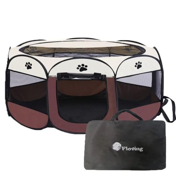 Floving 八角形 ペットサークル 折りたたみ式 収納バッグ付き 猫 犬 ケージ 組み立て不要 ペット用サークル コンパクト 防災ペットケージ 室内外兼用 メッシュサークル(XL(114*114*58cm), ブラ