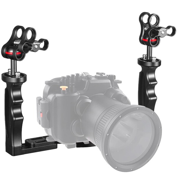 MINIFOCUS 水中カメラ ハンドル トレイ ブラケット、デュアル ハンドル伸縮アルミニウム合金ビデオ スタビライザー ホルダー 2 1'' ボール クランプ マウント水中カメラ ダイビング ハウジ