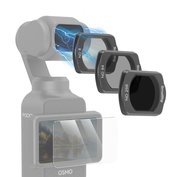 SmallRig 磁気 ND フィルター セット DJI Osmo Pocket 4 / 3用 ND8、ND64、ND256 マルチコーティング フィルターとスクリーン プロテクターが付属 屋外でのレンズ保護と露出制御用アクセサリー 4774