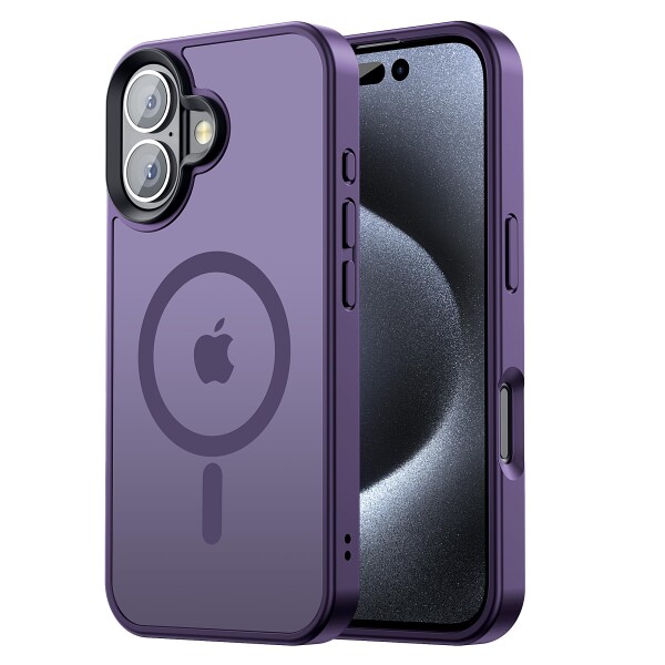 Gtsoho iPhone 16 用 ケース 半透明 マグネット搭載 ワイヤレス充電 耐衝撃 耐久性 全面保護 黄ばみなし ストラップホール付き イフォン16用 カバー マグセーフ対応 ダークパープル