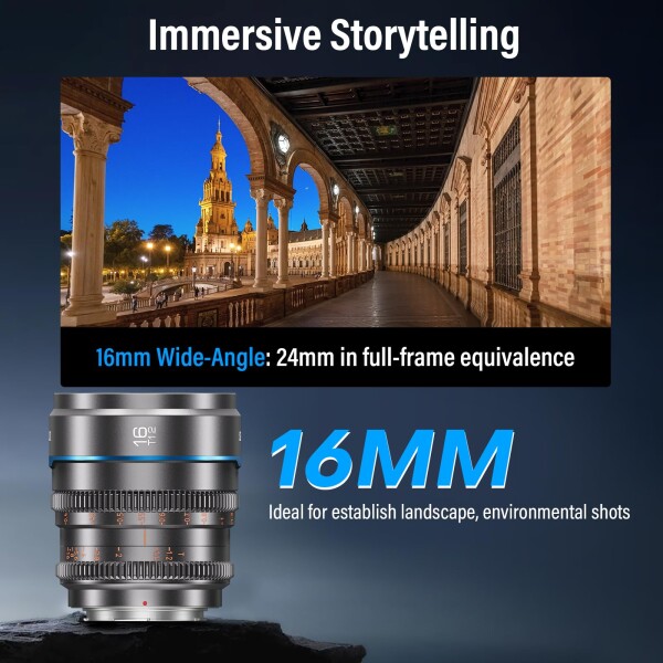 SIRUI Night Walker 16mm T1.2 S35 広角シネレンズ 大口径マニュアルフォーカスレンズ (MS16X-G, Xマウント, メタルグレー) その他交換レンズ