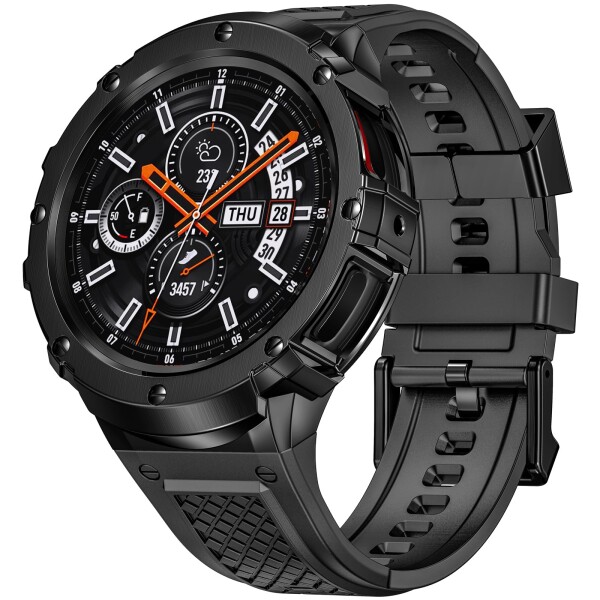 MioHHR ステンレススチールケースカバー付きシリコンストラップ互換性 Samsung Galaxy Watch 4 5 6 44mm バンド保護ケース男性用（ブラック）の通販は