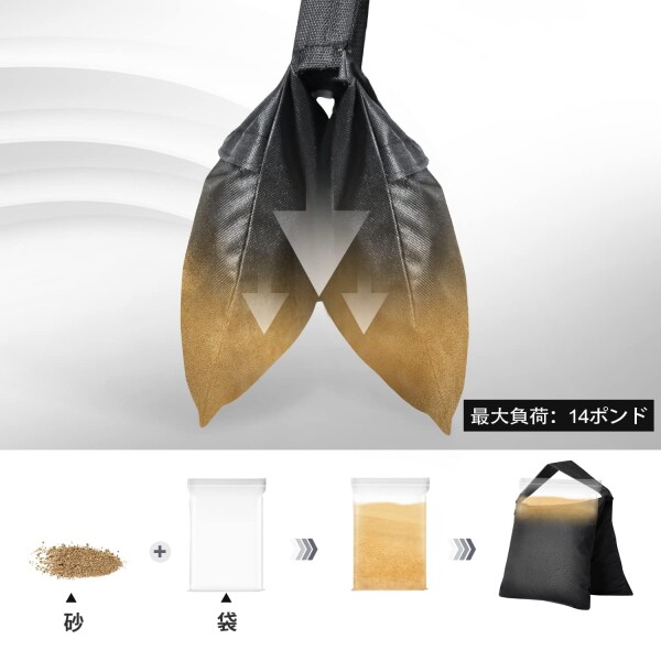 EMART サンドバッグスタジオ 砂袋 撮影用 三脚 耐荷重 安定用重し袋 万能 固定 転倒防止 重ね置き可能 ライトスタンド用砂袋 固定用重量袋 強固 透明なPVCバッグとクリップ付属 三脚アク_5