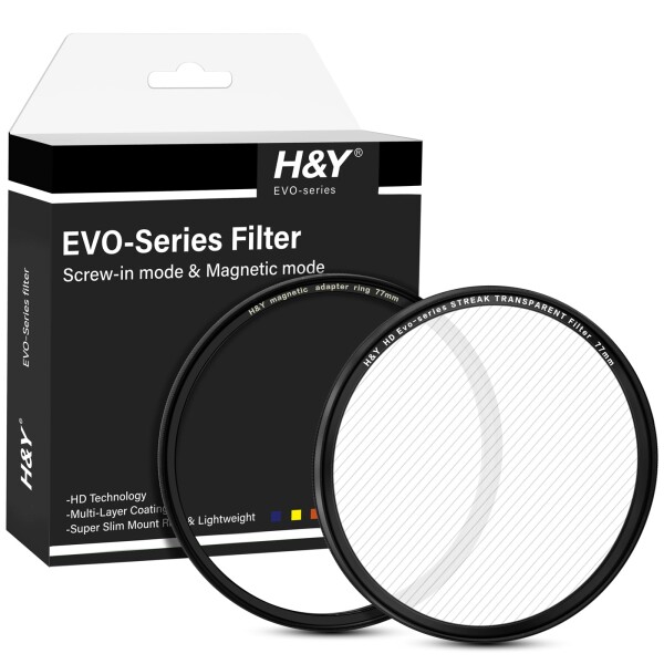 H&amp;Y ストリークフィルター 77mm EVO ストリークトランスペアレント フィルターキット マグネット式 ねじ込み式両対応 ライン状フレア効果 薄枠 帯電防止 防汚 撥水 防傷 EST77