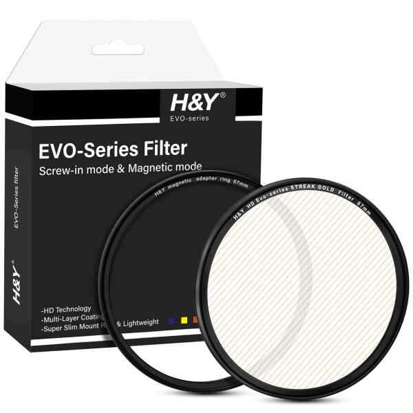 H&Y ストリークフィルター 67mm EVO ストリークゴールド フィルターキット マグネット式 ねじ込み式両対応 ライン状フレア効果 薄枠 帯電防止 防汚 撥水 防傷 ESG67