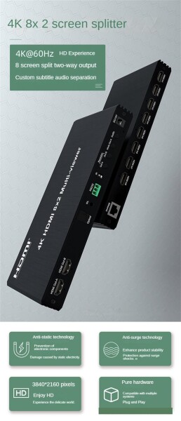 4K 60hz HDMI 8x2 マルチ・ビューアー PIP付 8入力2出力 デュアル・ディスプレイ・シームレス・スイッチャー 光3.5mmオーディオ 2x1 3x1 4x1 5x1 6x1 8x1 マルチ・ビューア_1