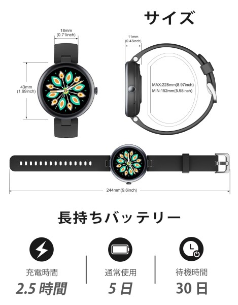 SHANG WING スマートウォッチ iphone アンドロイド対応 レディース 丸型 腕時計 歩数計 活動量計 Smart Watch Women 1.09インチ高精細画面 生理周期管理 文字盤自由設定 技適認証済み Lynnの通販は