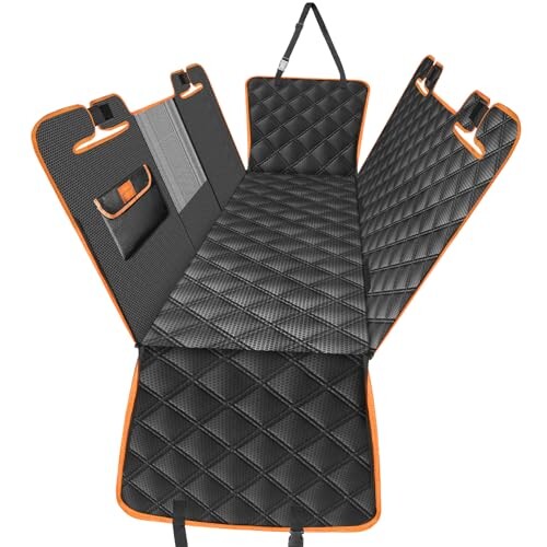 KYG 新型 ドライブシート ペット用 汎用 毛が付きにくい 車用シートカバー 後部座席 可視メッシュ窓 飛び出し防止リード付き 汚れ防止 防水 耐摩 滑り止め マジックテープで固定 折り畳の通販は