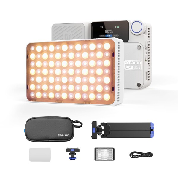 aputure amaran Ace 25X Kit 25W小型撮影ライト 両色温 グリッド＆収納バッグ 磁気吸着・クイックリリース機能付き 1/4ネジ穴搭載 ライブ配信・Vlog・補助照明に最適(ホワイト)