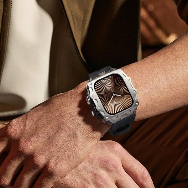 AHNHSKY Apple Watch バンド 10 46mm ケース カバー 耐衝撃 傷防止 スポーツバンド アップルウォッチ バンド iWatch Series 11/10 46 mm 耐久性 耐衝撃 落下防止 傷防止 ブラック (チタン, 46mm)_4