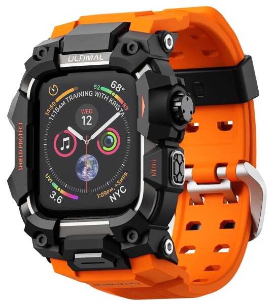 ULTIMAL に対応 Apple Watch Series 9/8/7（45mm）用 バンド一体型保護ケース TPU 耐衝撃 高耐久 通気性 簡単装着 スポーツ/アウトドア向け オレンジ・ブラック
