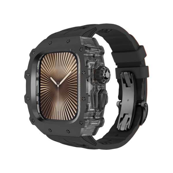 高級Apple Watch 10 46mmケース 316Lステンレス鋼 フルオレスタマー バンド、メンズ保護iWatch 10 46mmカバー、黄ばまないクリアケース 46mm Apple Watch 10用（46mm、ブラック）