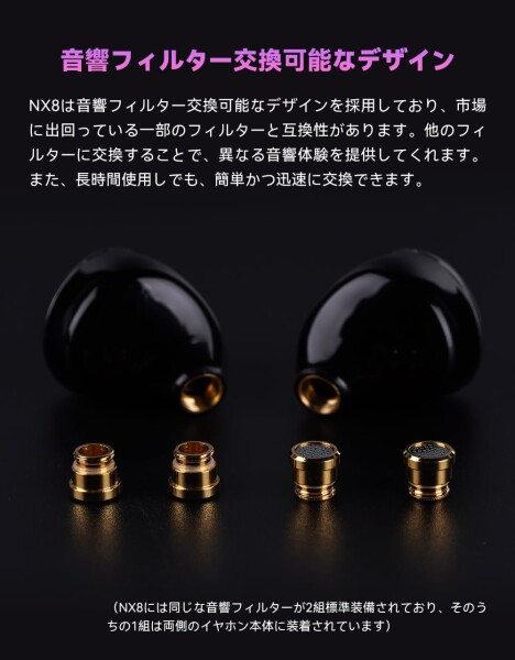 NICEHCK NX8 イヤモニ カナル型イヤホン デュアルマグネット高性能DD 1DD+6BA+1PZTの8基ドライバー搭載 ハイブリッド型 NXシリーズの後継傑作 有線 0.78mm 2Pin コネクタ リケーブル可能 4.4mm プラ_4