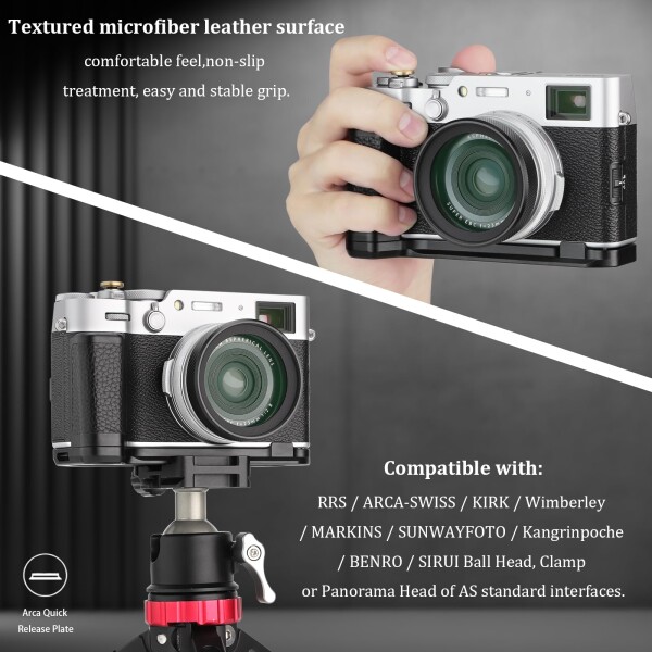 Haoge ハンドル ハンドグリップ 富士フイルム Fuji X100VI カメラ用 L字型グリップ HG-XVIB Arca Swiss Kirk RRS クイックリリースプレート カメラ ベンロブラケット_2