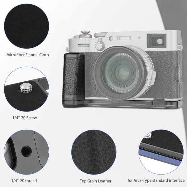 Haoge ハンドル ハンドグリップ 富士フイルム Fuji X100VI カメラ用 L字型グリップ HG-XVIB Arca Swiss Kirk RRS クイックリリースプレート カメラ ベンロブラケット_5