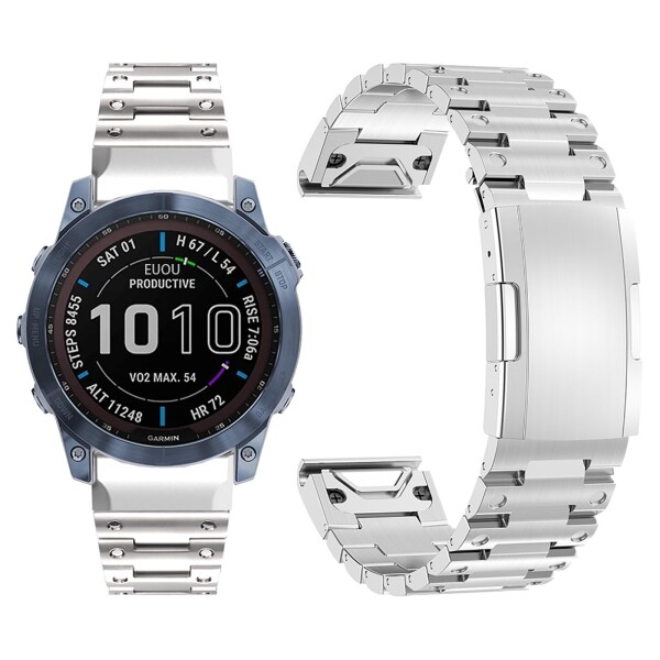 対応Garmin（ガーミン）交換バンド Instinct 2X/Fenix 7X/Enduro2/fenix3/fenix3 hr/quaitx3 高級ステンレス Garmin instinct 2x 金属バンド 快適なデザイン 調節可能 26mm（銀色）