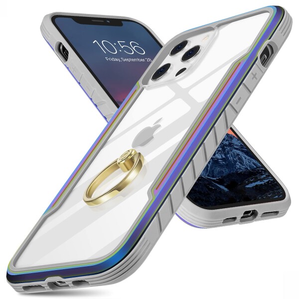 S Segoi iPhone 12 Pro Max ケース リング付き 金属 TPU 強化PC スタンド機能 りんぐ付き 落下防止 おしゃれ 一体型カバー アイフォン12 Pro Max ケース (6.7インチ) (iPhone 12 Pro Max, イリデセント)