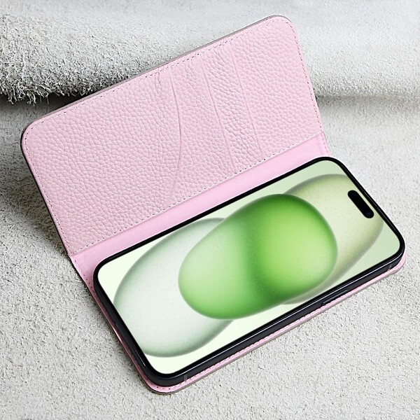 iPhone 15 Plus ケース 本革 手帳型 カバー 耐衝撃 保護 カバー 本革 内蔵マグネッ RFIDト 財布型 携帯カバー カードポケット スタンド機能 NanHou - グレー/ピンク