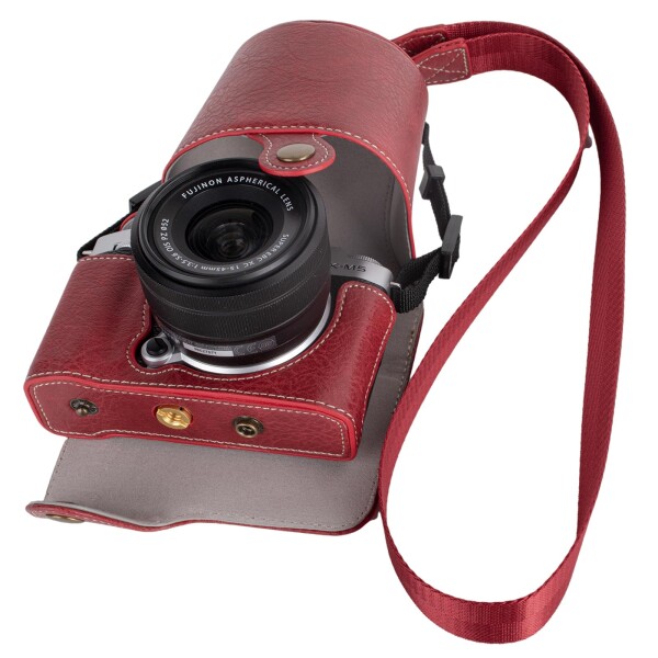 VOVMOEYA カメラケース For Fujifilm X-M5，フロントカバー付き ストラップ付き Fuji XM5ボディケース For Fujifilm XM5 カメラケース X-M5 収納ケース PUレザー 全面保護 スナップボタン 操作が簡単−レ