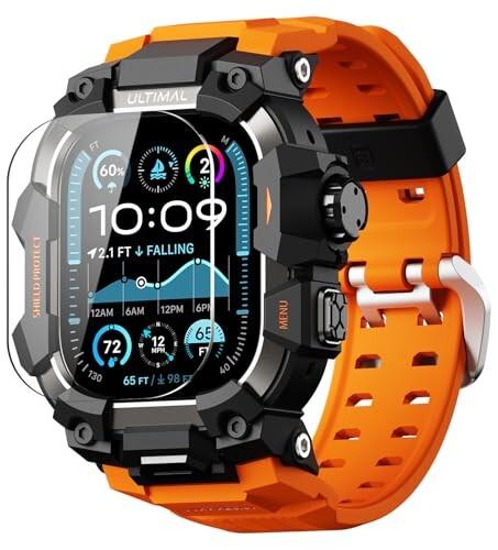 ULTIMAL に対応 Apple Watch Series 11/10（46mm）用 バンド一体型保護ケース TPU 耐衝撃 高耐久 通気性 簡単装着 スポーツ/アウトドア向け オレンジ・ブラック