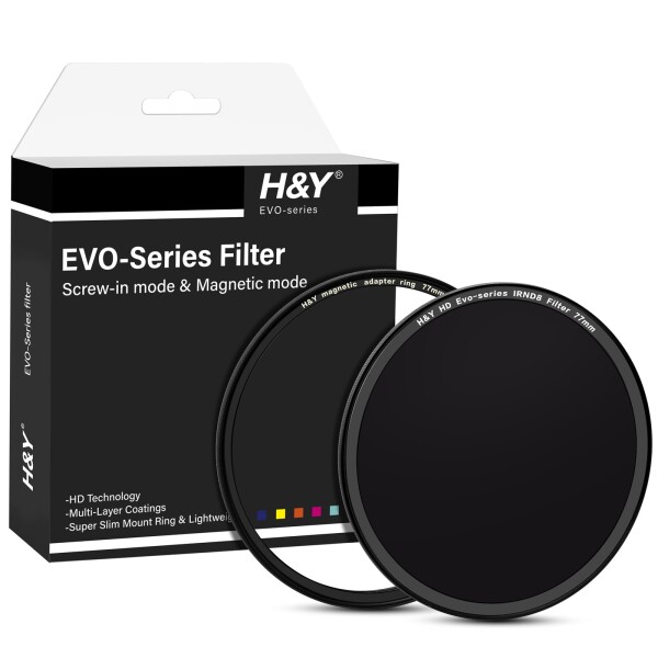H&Y NDフィルター 77mm EVO IRND8 フィルターキット エボ マグネット式 ねじ込み式両対応 ND8 3段分減光 薄枠 帯電防止 防汚 撥水 防傷 EN8-77