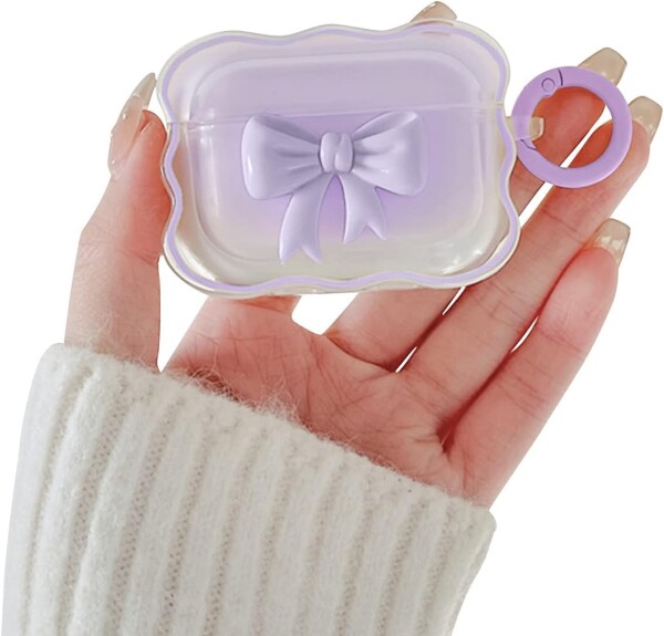 OwnestX AirPods Pro 2用ケース かわい 蝶結び おしゃれ 滑り止め 擦り傷防止 全面保護 衝撃吸収 耐衝撃 レディース ギフト 女性向け-パープル