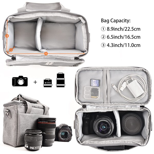 FOSOTO 一眼レフカメラバッグ カメラ収納用ショルダーケース Canon EOS M50 PowerShot SX420 SX430 SX70 SX50 SX30IS Sony a6400 RX10 DSC-H300 Nikon Coolpix P900などに対応機種 防水ナイロン製 レインカバー付き お