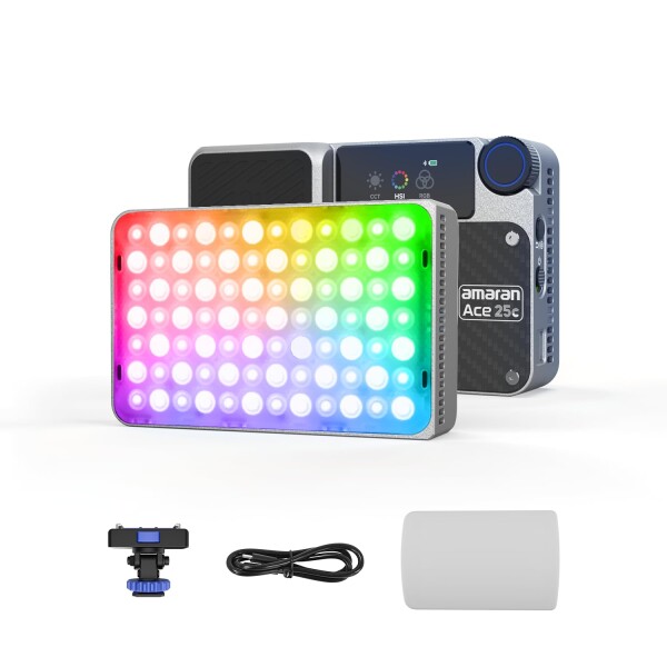 aputure amaran Ace 25C 25W RGB小型撮影ライト フルカラー 磁気吸着・クイックリリース機能付き 1/4ネジ穴搭載 ライブ配信・Vlog・補助照明に最適(シルバー)