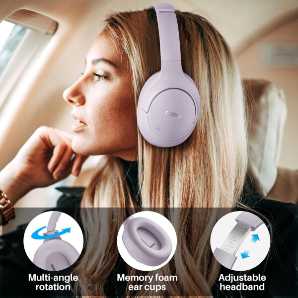 TOZO HT2 ワイヤレスノイズキャンセリングヘッドホン Hi-Res ハイレゾ対応 bluetooth (5.3) AUX有線接続（USB非対応） アクティブノイズキャンセリング 38dB低減 暖色系音質 カスタムEQ「寒色系変_7