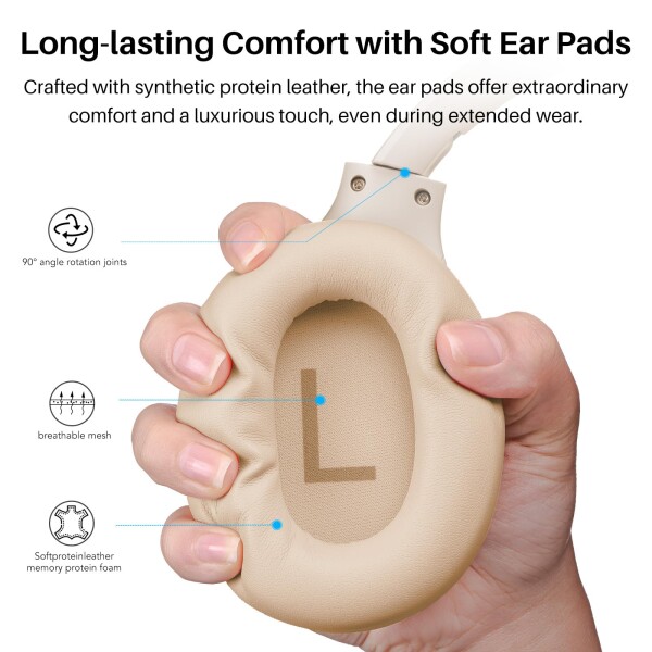 TOZO HT2 ワイヤレスノイズキャンセリングヘッドホン Hi-Res ハイレゾ対応 bluetooth (5.3) AUX有線接続（USB非対応） アクティブノイズキャンセリング 38dB低減 暖色系音質 カスタムEQ「寒色系変_6