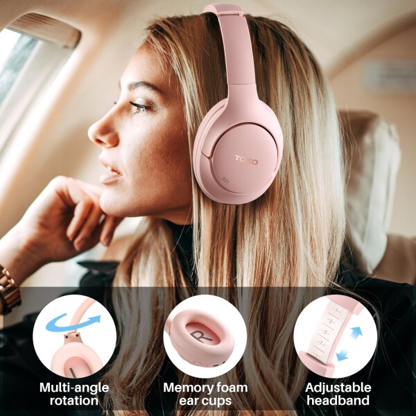 TOZO HT2 ワイヤレスノイズキャンセリングヘッドホン Hi-Res ハイレゾ対応 bluetooth (5.3) AUX有線接続（USB非対応） アクティブノイズキャンセリング 38dB低減 暖色系音質 カスタムEQ「寒色系変_6