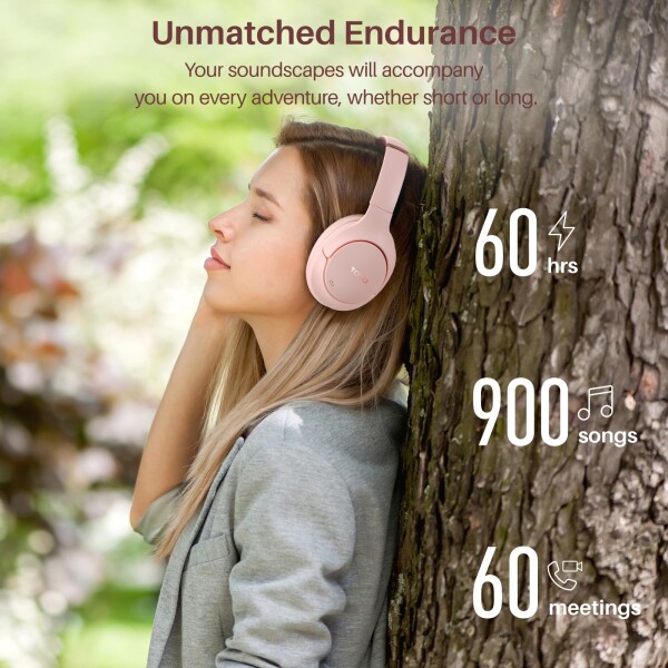 TOZO HT2 ワイヤレスノイズキャンセリングヘッドホン Hi-Res ハイレゾ対応 bluetooth (5.3) AUX有線接続（USB非対応） アクティブノイズキャンセリング 38dB低減 暖色系音質 カスタムEQ「寒色系変_7