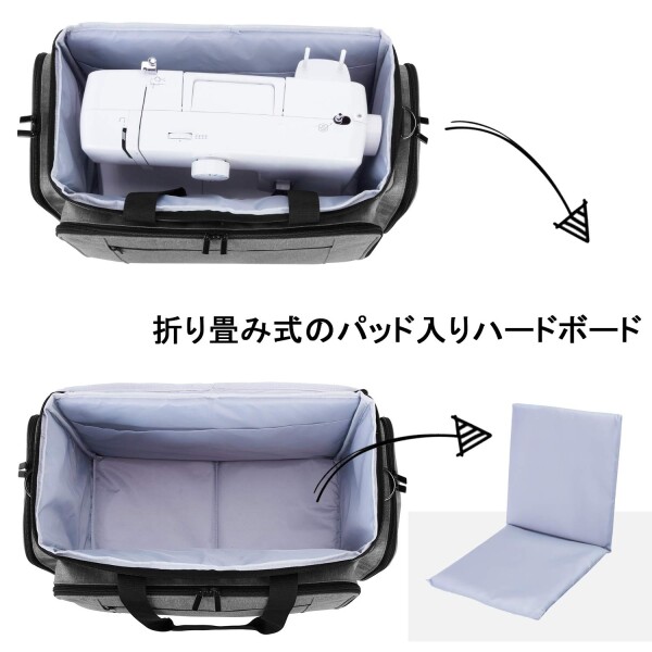 Luxja ミシンケース ハードボード付き 裁縫道具もまとめて収納 クッション性(グレー)