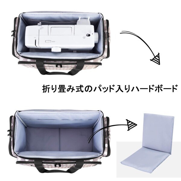 Luxja ミシンケース ハードボード付き 裁縫道具もまとめて収納 クッション性 (グレー ドット)