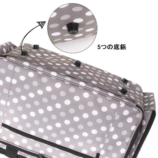 Luxja ミシンケース ハードボード付き 裁縫道具もまとめて収納 クッション性 (グレー ドット)