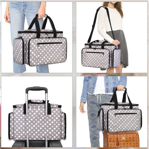 Luxja ミシンケース ハードボード付き 裁縫道具もまとめて収納 クッション性 (グレー ドット)