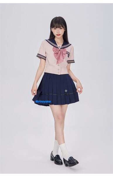 (Mrinoyume) セーラー服 コスプレ 大きいサイズ 半袖 ロングスカート 白心谷 本格的 JK制服 4点セット 未来ノ夢 (ピンク 撫蝶少女 半袖ショート, L)_3